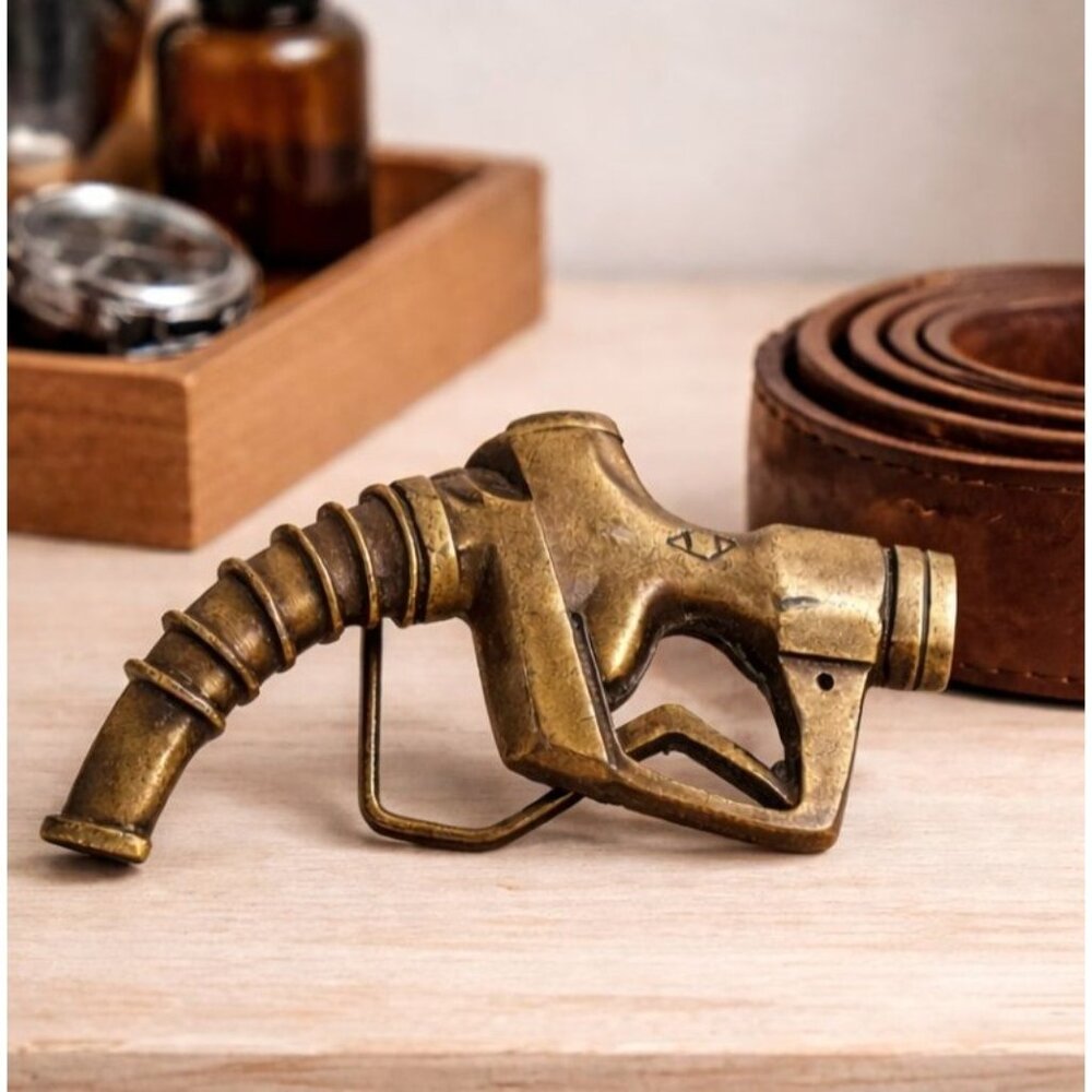 Vintage Indian Metal Craft 1979 Antique Brass Fuel Nozzle Inspired Belt Buckle C